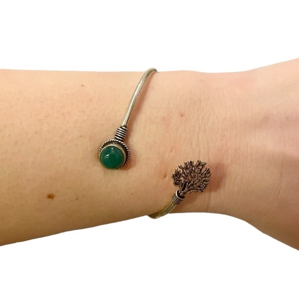 Handmade Green Onyx Silver Cuff Bracelet